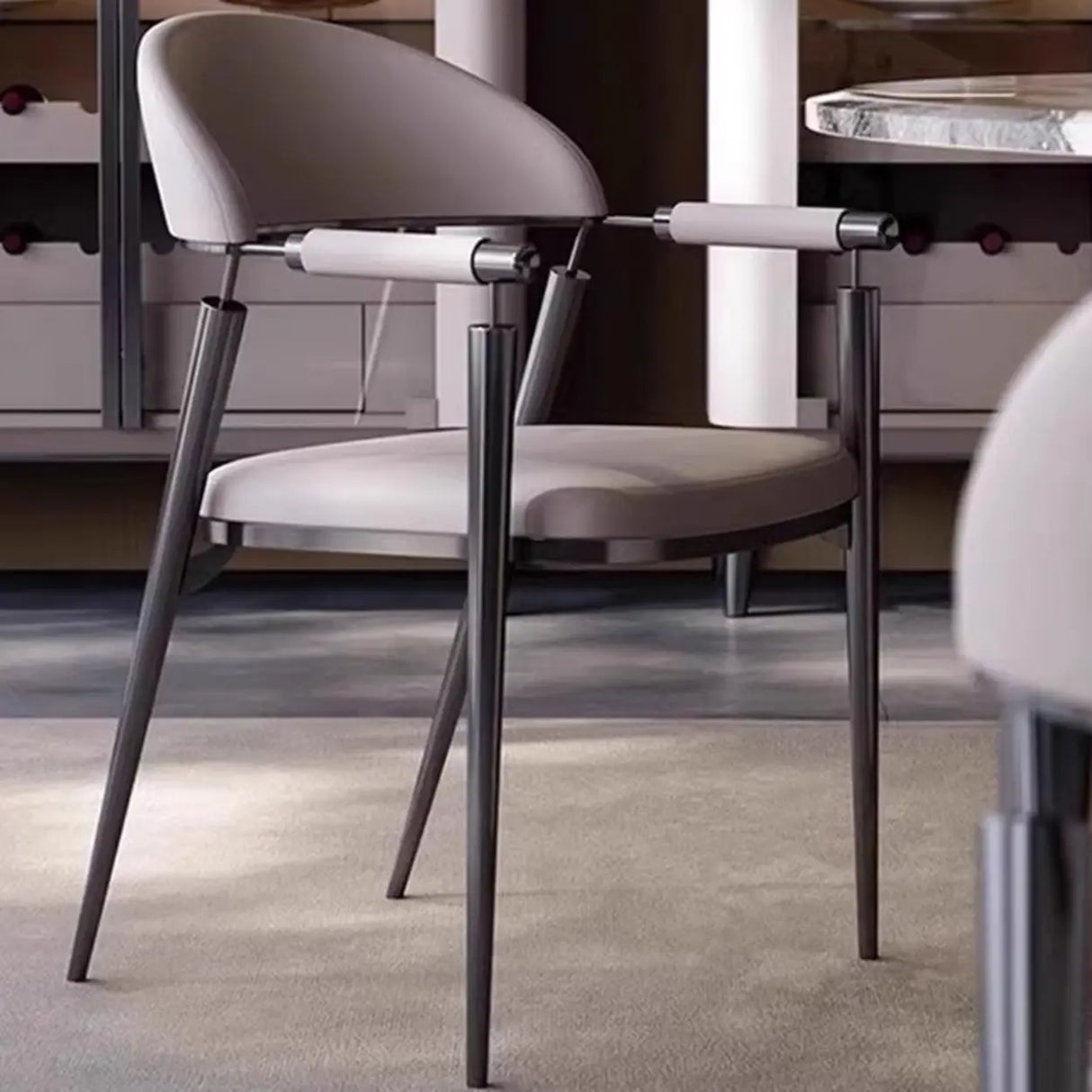 Modern Curved Back Faux Leather Upholstered Dining Chair Image - 6