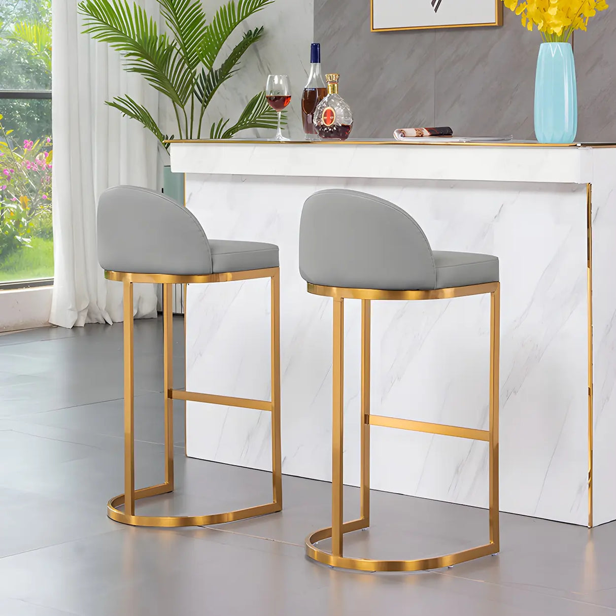 Modern Curved Back Leather Upholstered Bucket Counter Bar Stool Image - 1