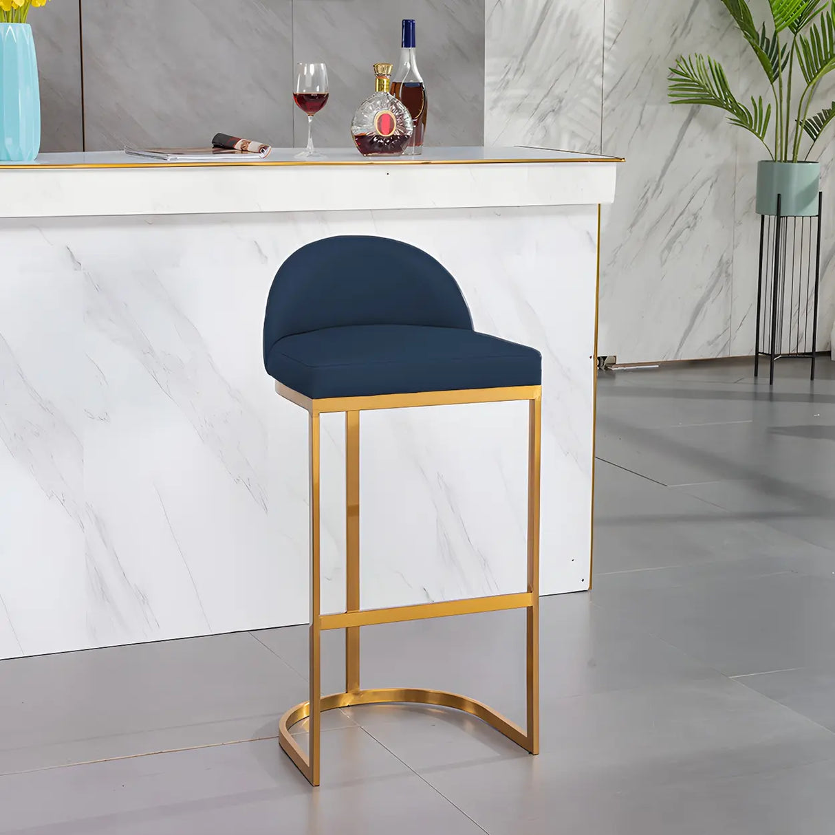 Modern Curved Back Leather Upholstered Bucket Counter Bar Stool Image - 10