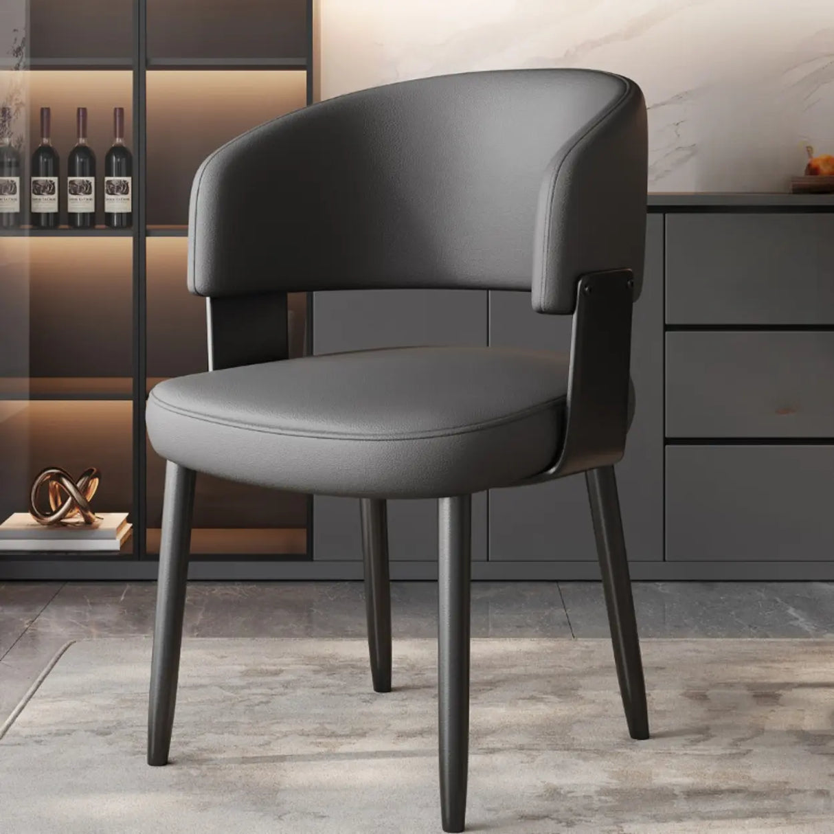 Modern Curved Back Upholstered Dining Chair with Metal Legs Image - 10