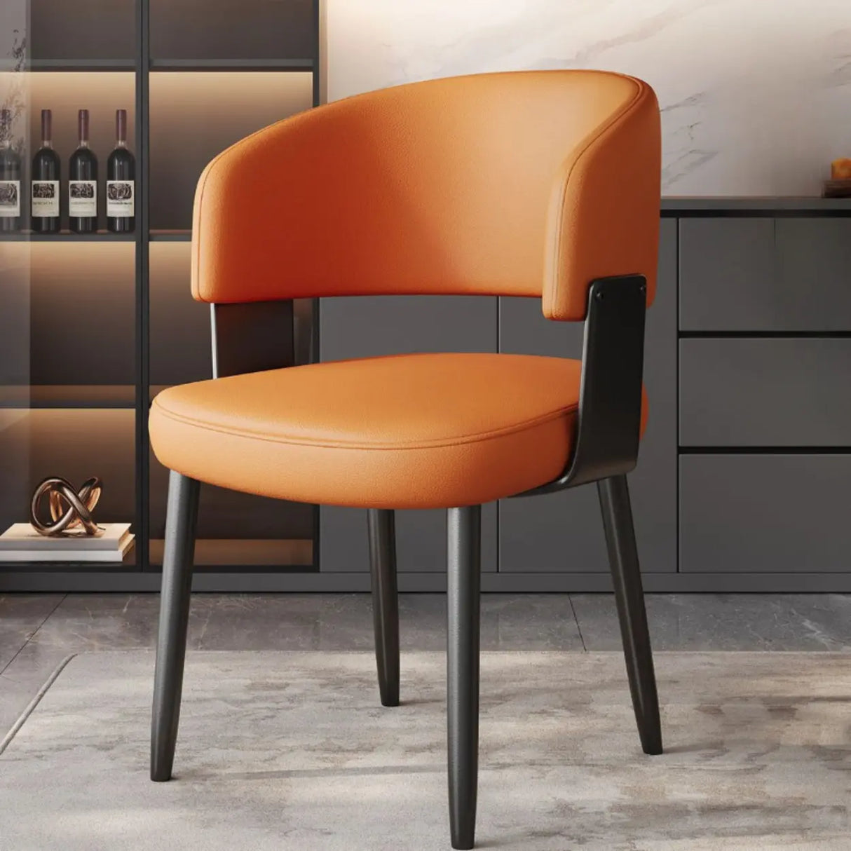 Modern Curved Back Upholstered Dining Chair with Metal Legs Image - 2
