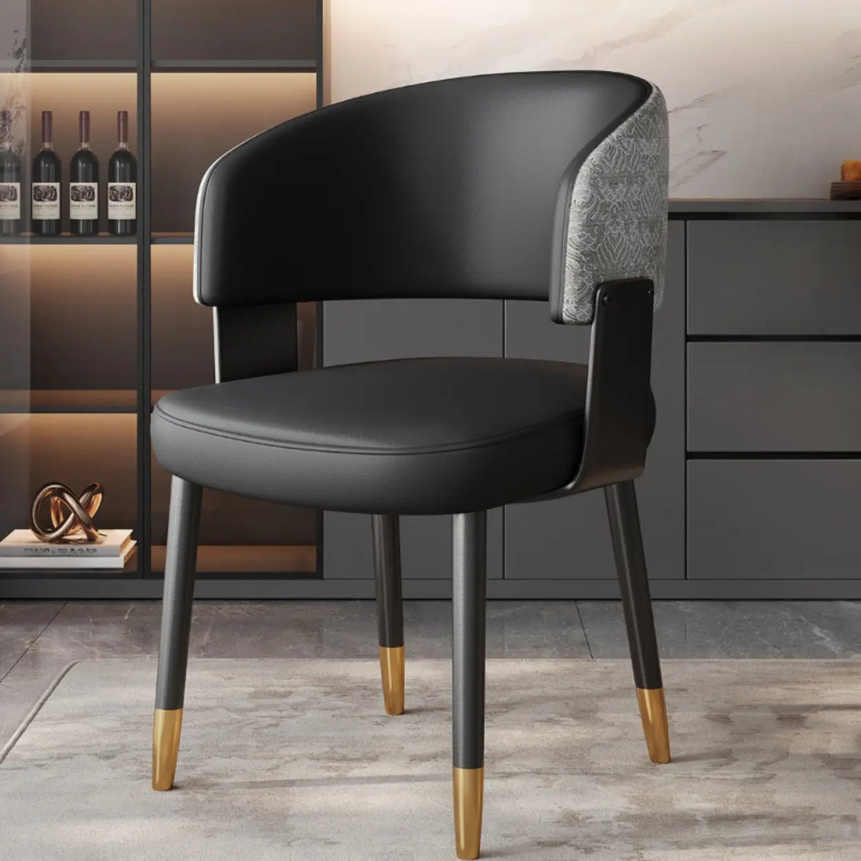 Modern Curved Back Upholstered Dining Chair with Metal Legs Image - 22