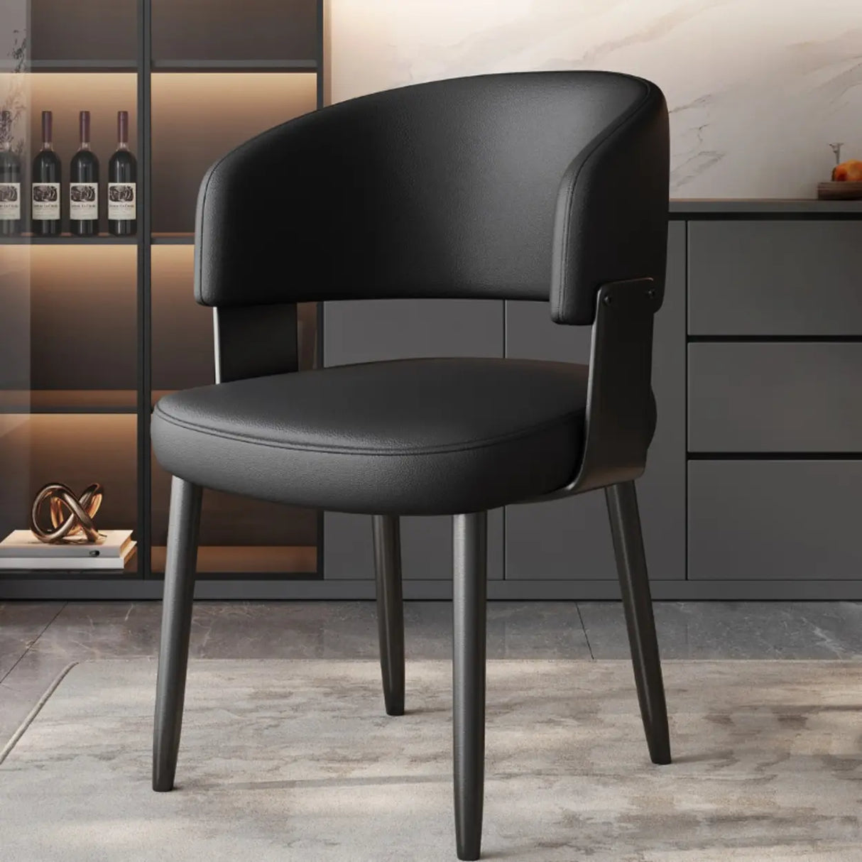 Modern Curved Back Upholstered Dining Chair with Metal Legs Image - 23