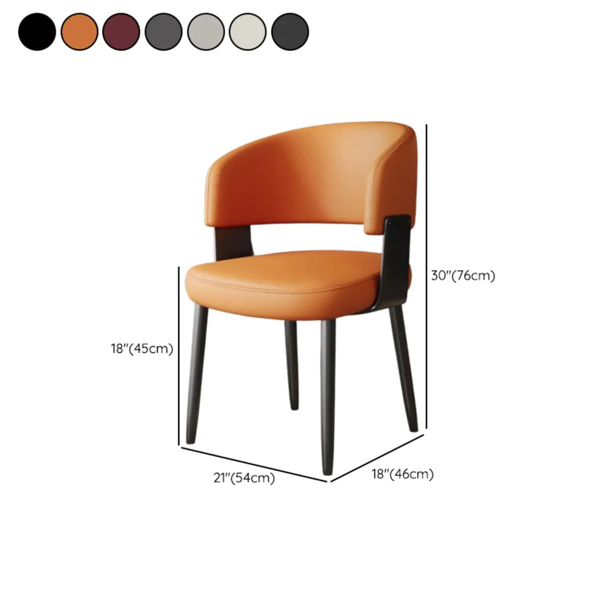 Modern Curved Back Upholstered Dining Chair with Metal Legs 