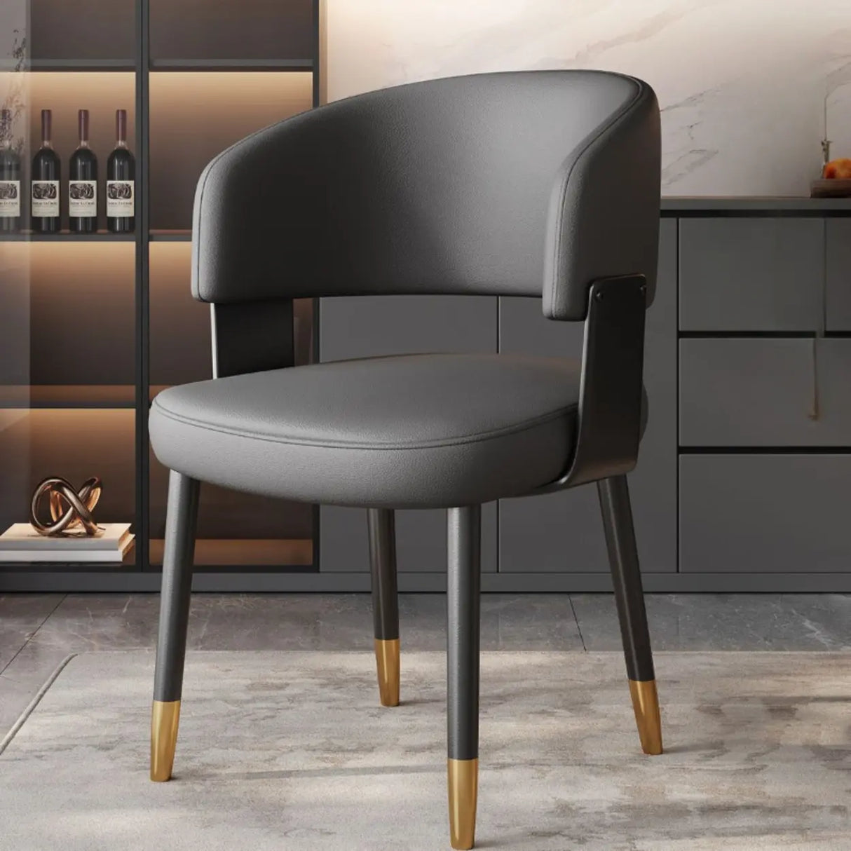Modern Curved Back Upholstered Dining Chair with Metal Legs Image - 7