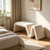 Modern Curved Chenille Solid Wood Frame Bedroom Bench Image - 1
