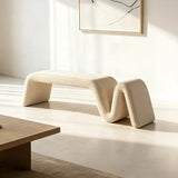 Modern Curved Chenille Solid Wood Frame Bedroom Bench Image - 10