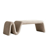 Modern Curved Chenille Solid Wood Frame Bedroom Bench Image - 12