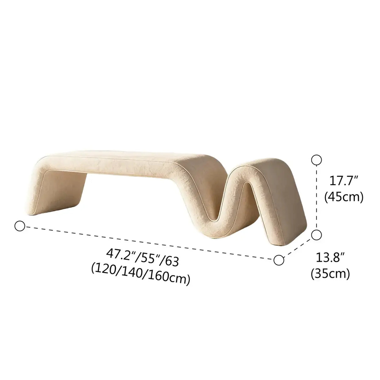 Modern Curved Chenille Solid Wood Frame Bedroom Bench 