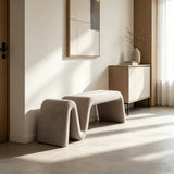 Modern Curved Chenille Solid Wood Frame Bedroom Bench Image - 5