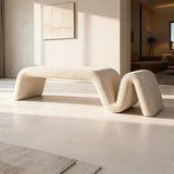Modern Curved Chenille Solid Wood Frame Bedroom Bench Image - 8