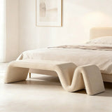 Modern Curved Chenille Solid Wood Frame Bedroom Bench Image - 9