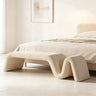 Modern Curved Chenille Solid Wood Frame Bedroom Bench Image - 9