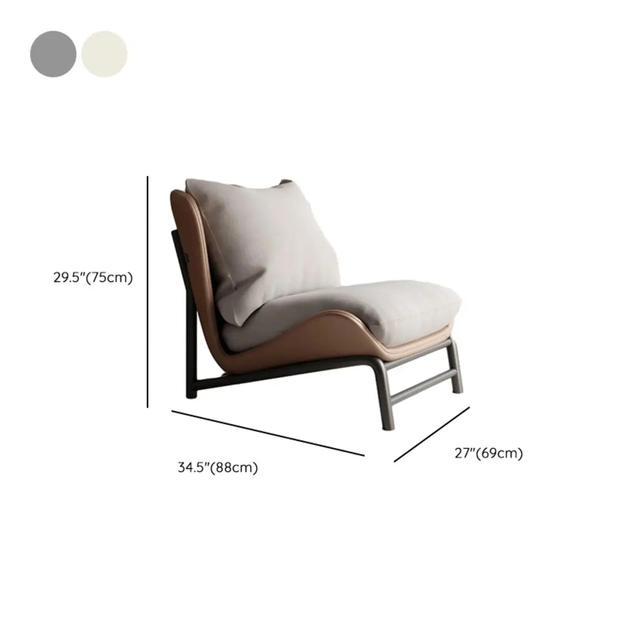 Modern Curved Leather  Removable Pillow Back Accent Chair 