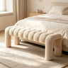 Modern Curved Solid Wood Bouclé Upholstered Bedroom Bench Image - 1