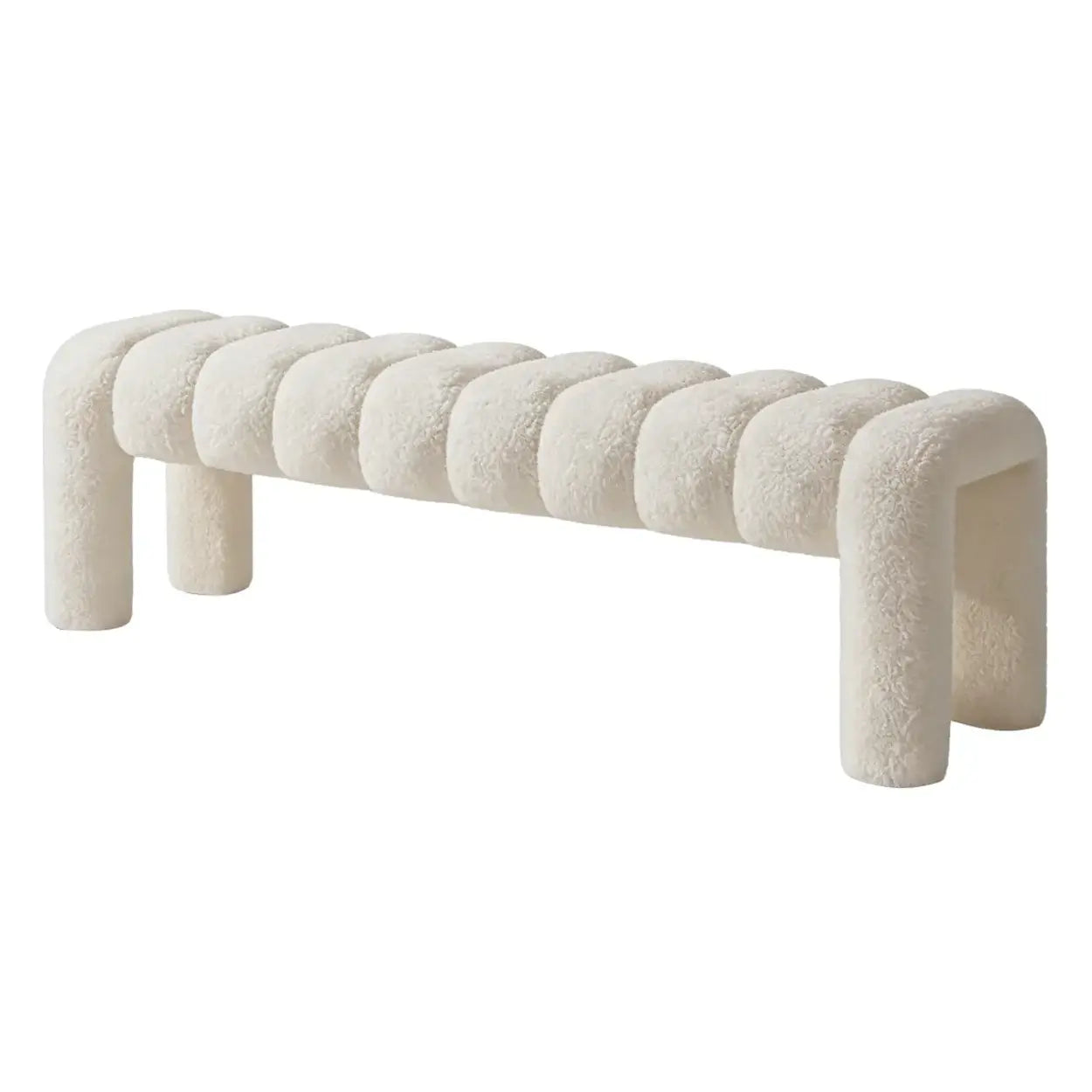Modern Curved Solid Wood Bouclé Upholstered Bedroom Bench Image - 14