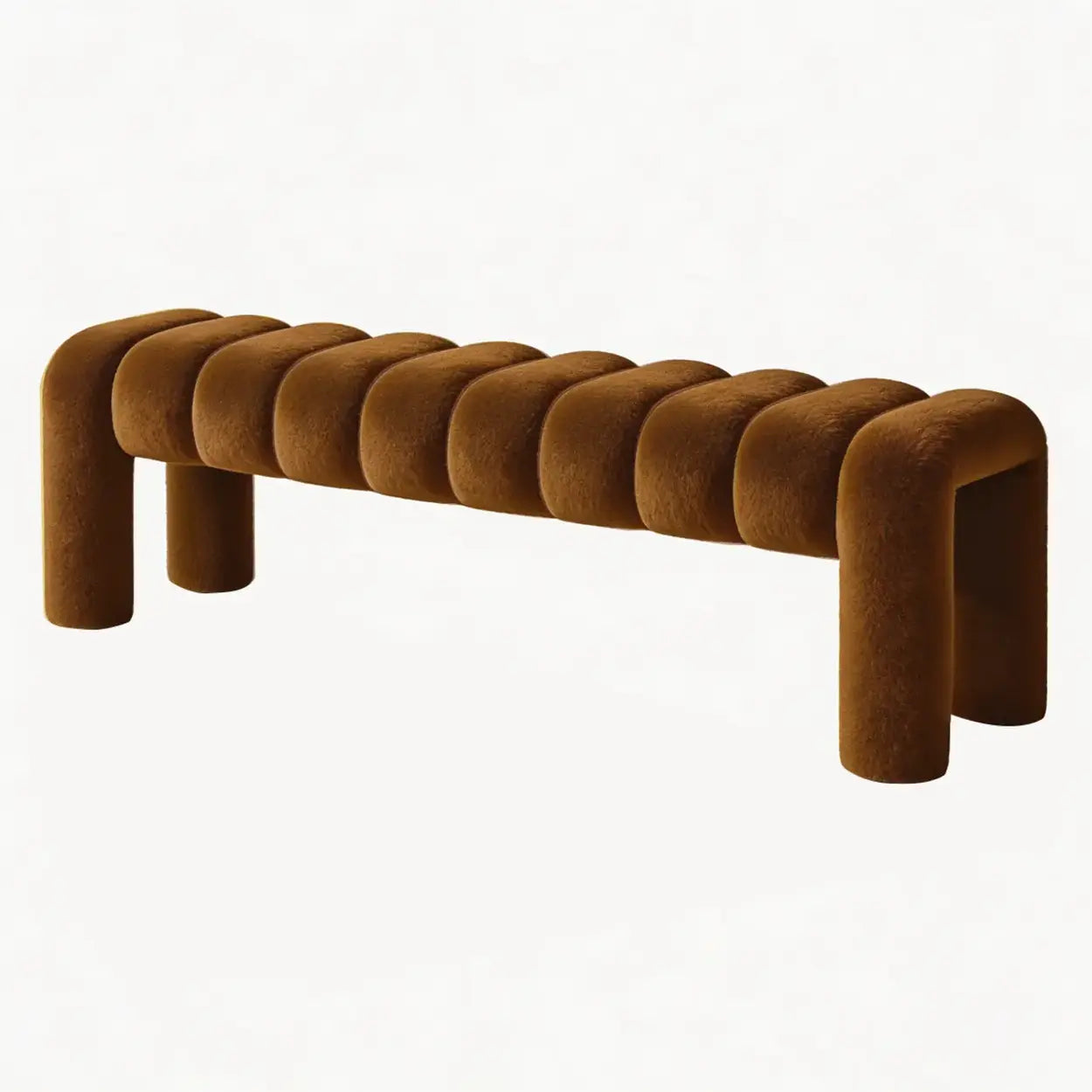 Modern Curved Solid Wood Bouclé Upholstered Bedroom Bench Image - 16