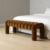 Modern Curved Solid Wood Bouclé Upholstered Bedroom Bench Image - 4