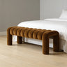 Modern Curved Solid Wood Bouclé Upholstered Bedroom Bench Image - 4