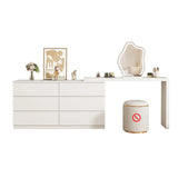 Modern Curved Wood Bedroom White LED Vanity Set Image - 2