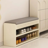 Modern Cushion Beige Wood Entryway Bench Shoe Rack Image - 1