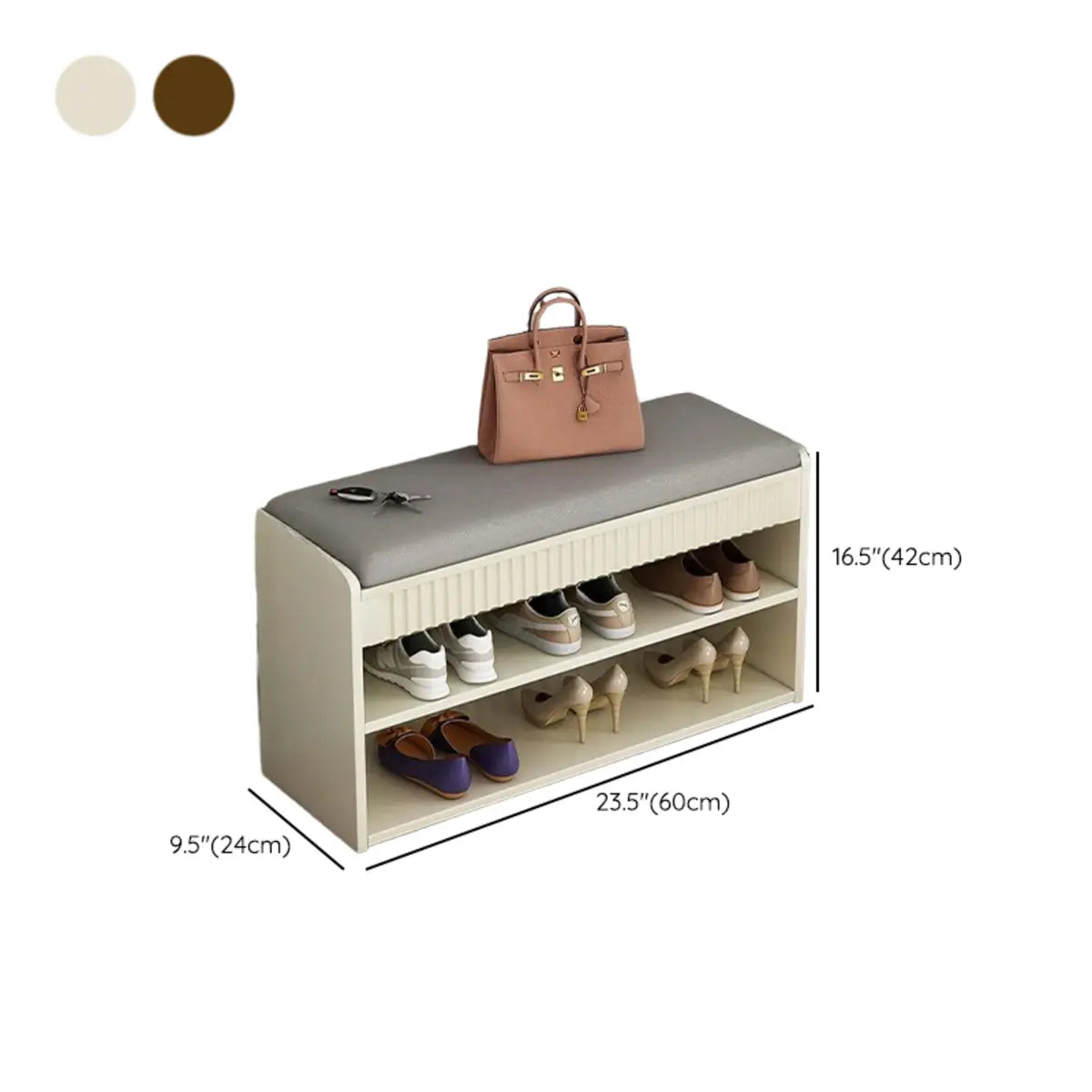 Modern Cushion Beige Wood Entryway Bench Shoe Rack 