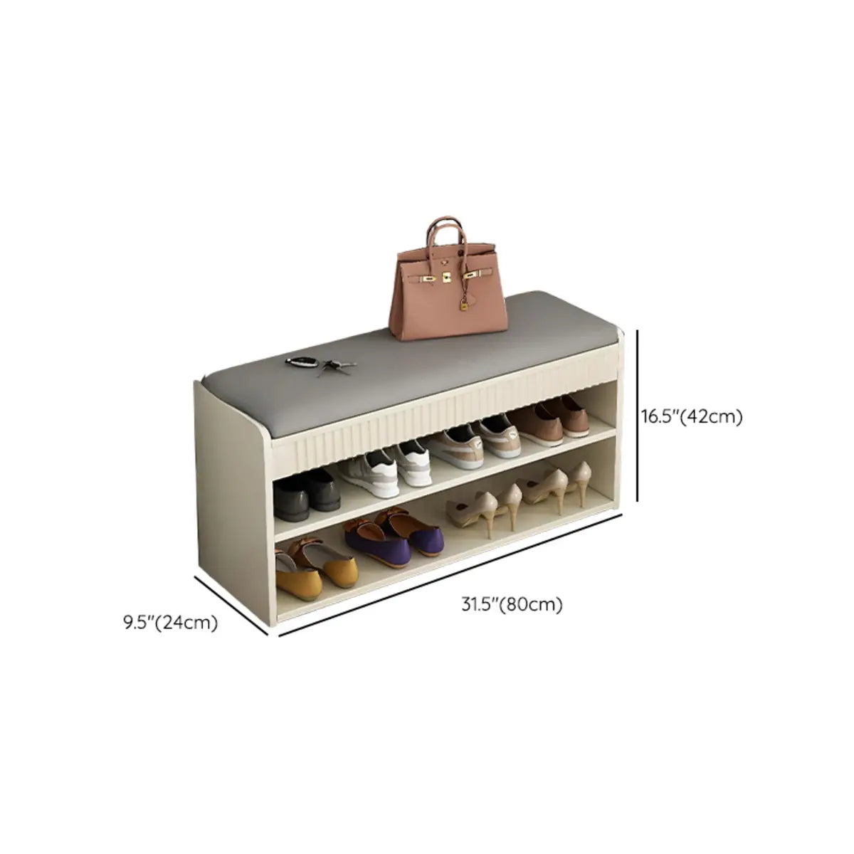 Modern Cushion Beige Wood Entryway Bench Shoe Rack Image - 14