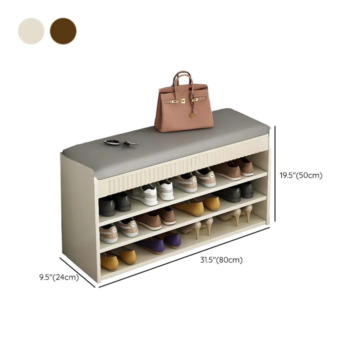 Modern Cushion Beige Wood Entryway Bench Shoe Rack Image - 15