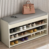 Modern Cushion Beige Wood Entryway Bench Shoe Rack Image - 5