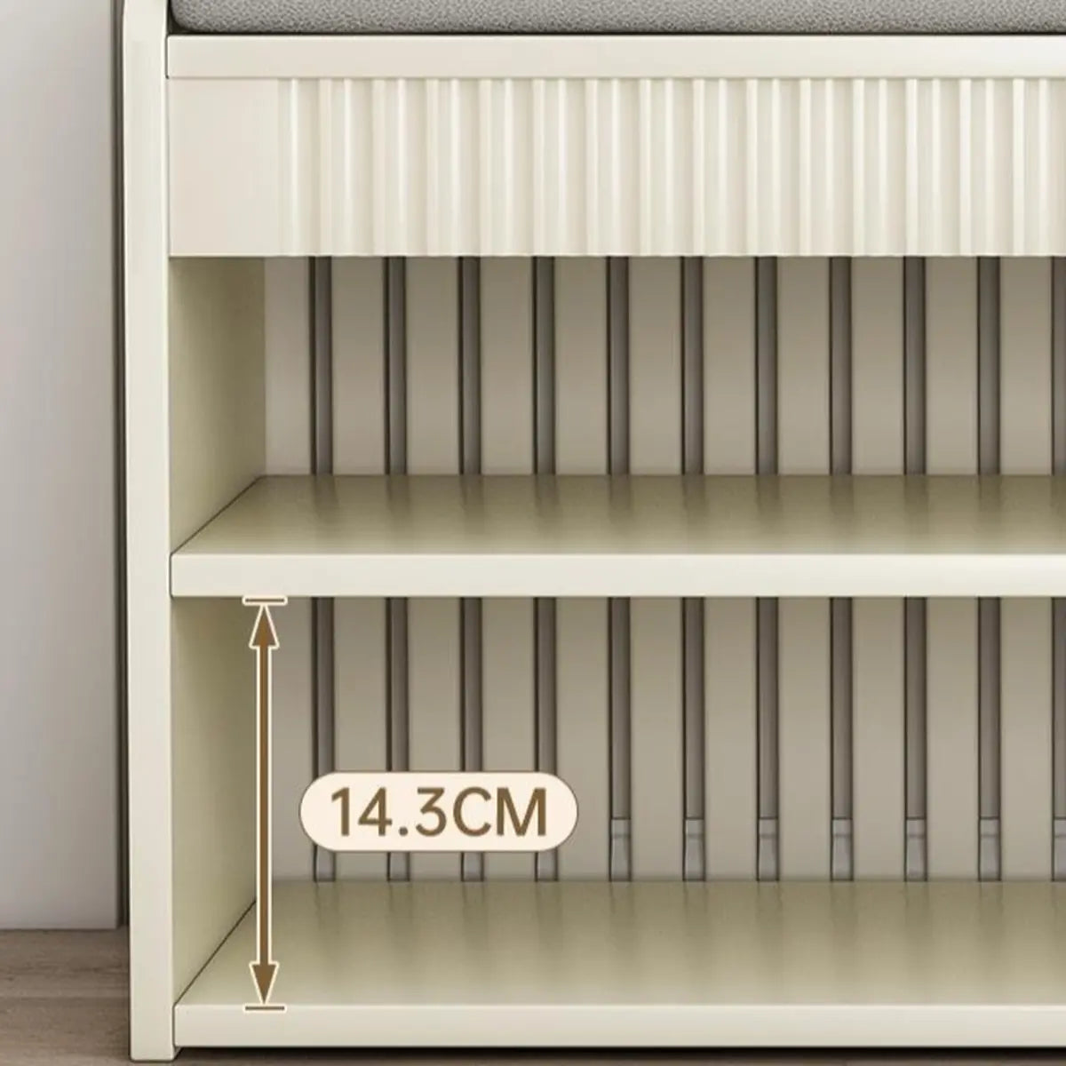 Modern Cushion Beige Wood Entryway Bench Shoe Rack Image - 8