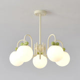 Modern Cute White Glass Globes Green Bow Chandelier Image - 1