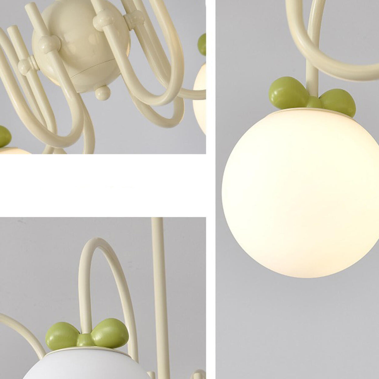 Modern Cute White Glass Globes Green Bow Chandelier Image - 10