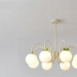 Modern Cute White Glass Globes Green Bow Chandelier Image - 11