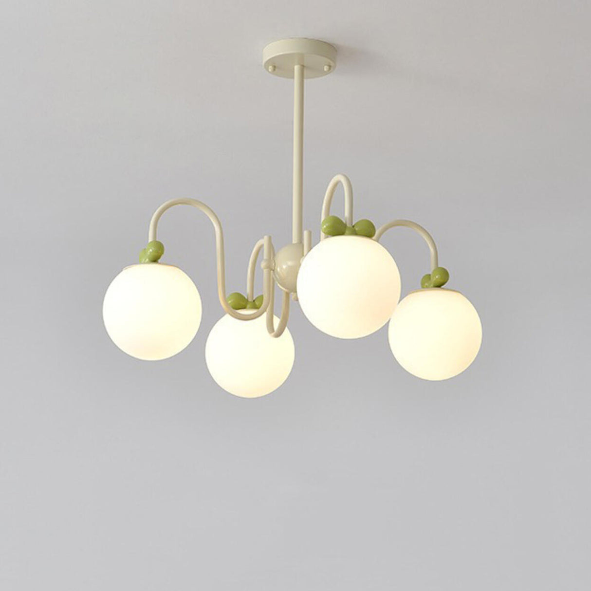 Modern Cute White Glass Globes Green Bow Chandelier Image - 13
