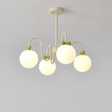 Modern Cute White Glass Globes Green Bow Chandelier Image - 13