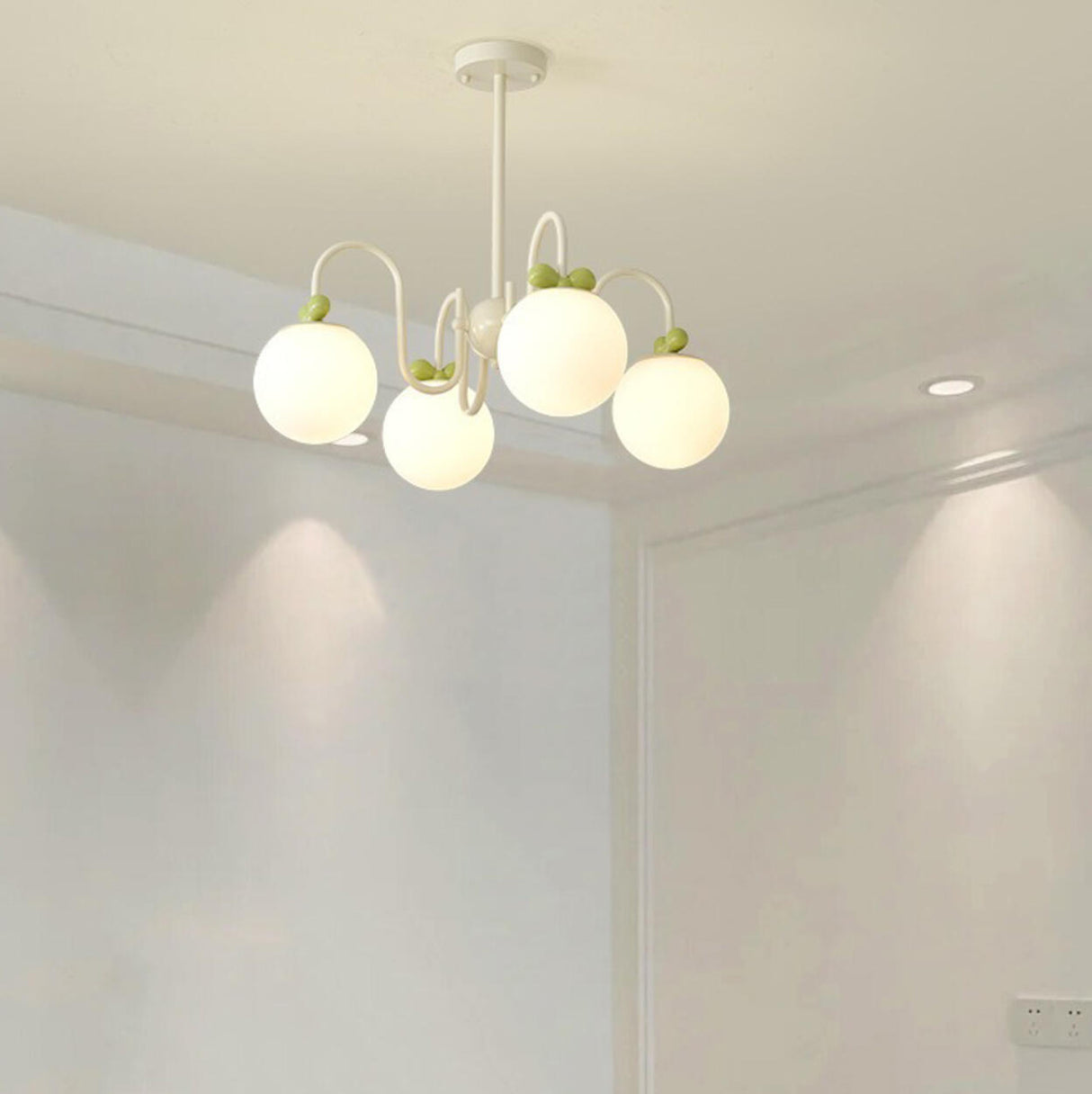 Modern Cute White Glass Globes Green Bow Chandelier Image - 14