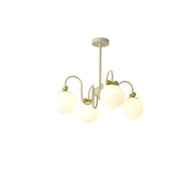 Modern Cute White Glass Globes Green Bow Chandelier Image - 2