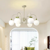 Modern Cute White Glass Globes Green Bow Chandelier Image - 4