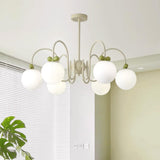 Modern Cute White Glass Globes Green Bow Chandelier Image - 8
