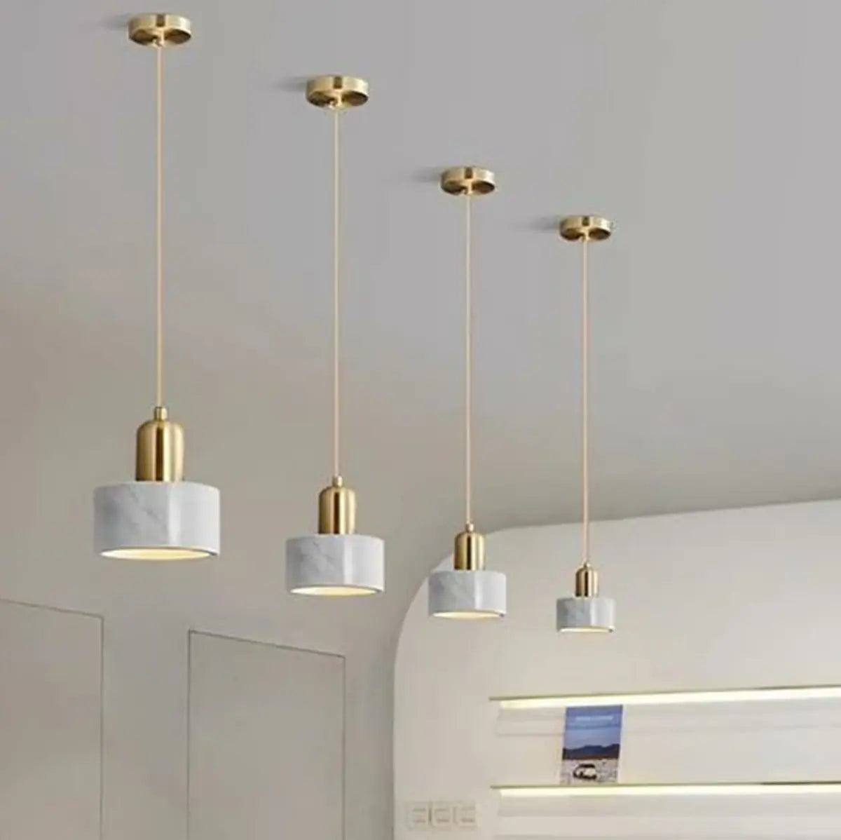 Modern Cylinder Marble Dining Room Pendant Light Image - 1