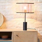 Modern Cylinder Rattan Shape Metal Base Table Lamp Image - 10