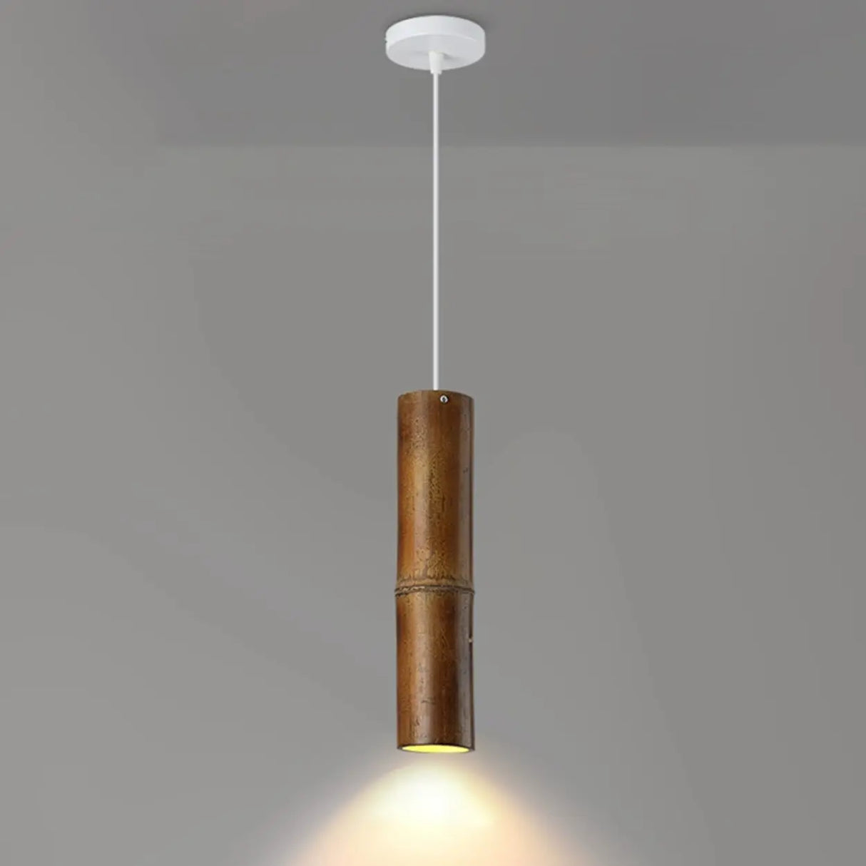 Modern Cylindrical Bamboo Pendant Light Living Room Brown Image - 3