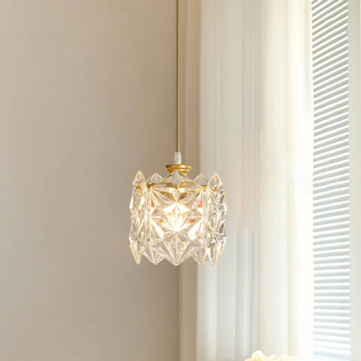 Modern Cylindrical Cube Clear Glass Pendant Light Image - 3
