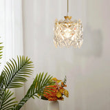 Modern Cylindrical Cube Clear Glass Pendant Light Image - 4