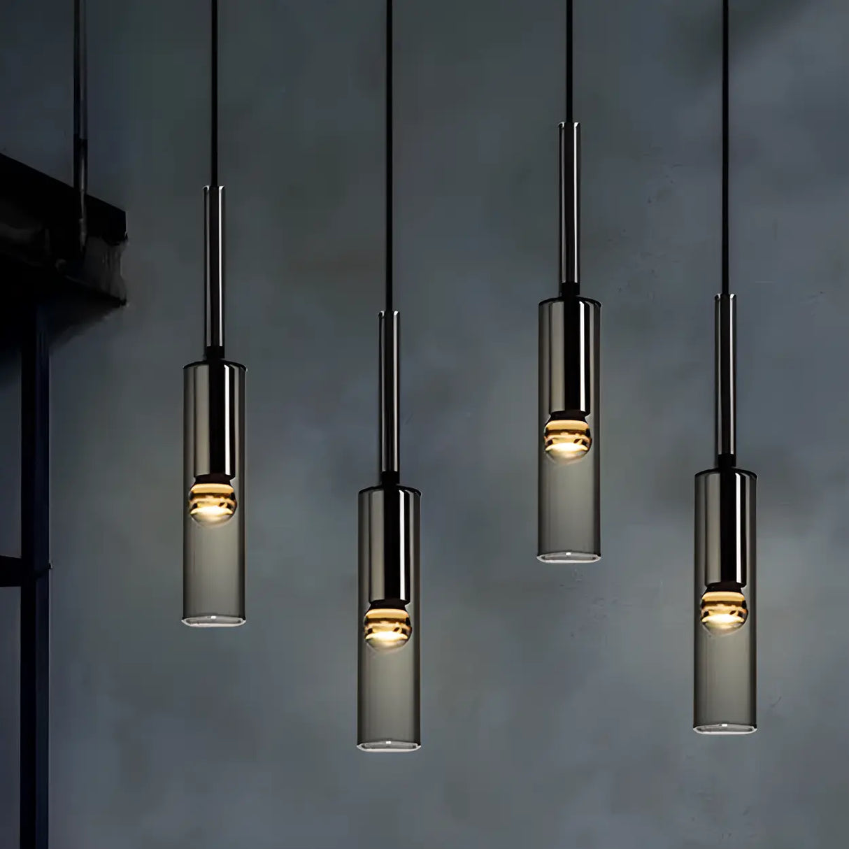 Modern Cylindrical Glass Pendant Light for Kitchen Black Image - 1