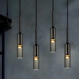 Modern Cylindrical Glass Pendant Light for Kitchen Black Image - 1