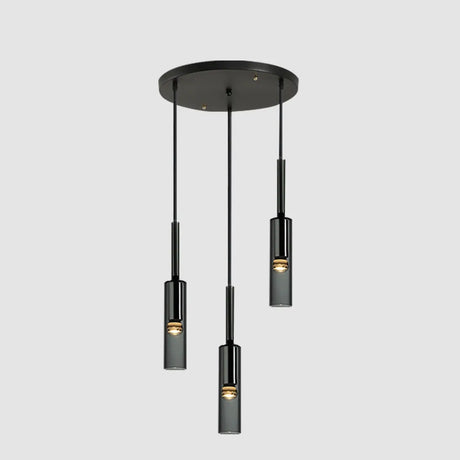Modern Cylindrical Glass Pendant Light for Kitchen Black Image - 8