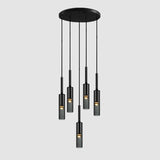 Modern Cylindrical Glass Pendant Light for Kitchen Black Image - 9