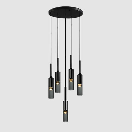 Modern Cylindrical Glass Pendant Light for Kitchen Black Image - 9