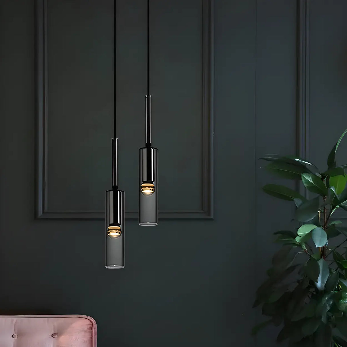 Modern Cylindrical Glass Pendant Light for Kitchen Black Image - 2